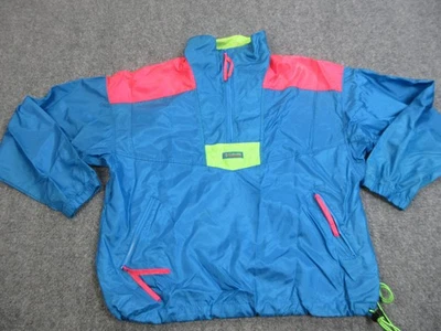 Chaqueta Columbia Vintage Para Hombre Mediana Azul Rosa Verde Nylon Pullover Anorak Años 90 Foto 1 de 4