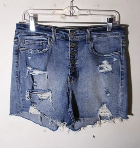 VERVET Blue Button Fly Distressed Denim Shorts Women's Size L NWOT - Picture 1 of 4