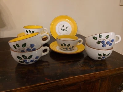 Lot Of 6 Vintage Stangl Pottery Blueberry Tea/Coffee Cup & Saucers  - Image 1 of 4