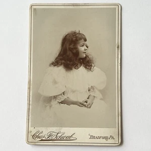 Antique Cabinet Card Photograph Adorable Little Girl Beautiful Hair Bradford PA - Picture 1 of 9
