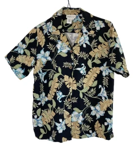 Camicetta donna Coldwater Creek S tropicale 100% seta manica corta nera floreale - Foto 1 di 8