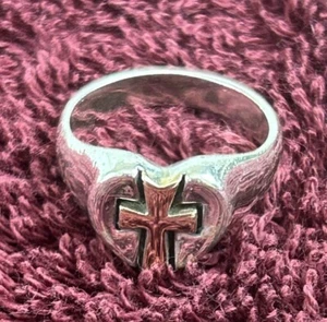 James Avery Sterlingsilber Herz und 14kt Gold Kreuz Mittelring Größe 5,25 gebraucht, in einwandfreiem Zustand - Bild 1 von 13