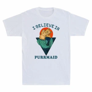 In Mermaid Vintage T-Shirt Sunset Nice I Cat Believe Men's Funny Purrmaid Cat - Picture 1 of 7