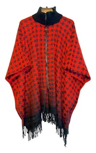 MARC NEW YORK Andrew Marc One Size Red & Black Womens  Poncho Cape Full Zip - Picture 1 of 7