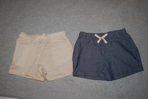 Girls 2 LOT CASUAL WOVEN SHORTS Lt Weight BEIGE & BLUE DENIM LOOK Sz XS S M L XL - Picture 1 of 2