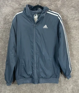 Adidas Jacket Boys Youth XL 18-20 Gray 3 Stripe Puffer Hooded Full Zip AP5519 - Picture 1 of 9