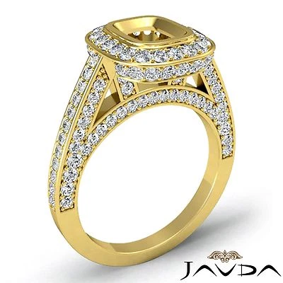Halo Bezel Set Cushion Semi Mount Diamond Engagement Ring 14k Yellow Gold 1.65Ct - Image 1 of 4