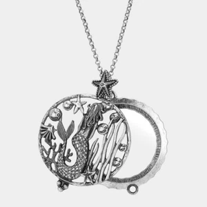 Mermaid Magnifying Glass Pendant Necklace for Women Ocean Jewelry Silver Tone - Picture 1 of 2