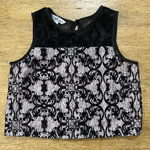 Pippa & Julie Sleeveless Top Girls 8 Black & Pink Lace Sheer Lined - Picture 1 of 14