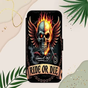Skull Biker Ride or Die Flip wallet phone case cover for iPhone Samsung Pixel - Picture 1 of 4