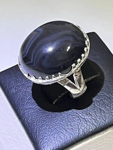 Herren 925 Silber Ring Natur Jemen Aqeeq Achat Modern Design عقيق يمني جزع اسود - Bild 1 von 19