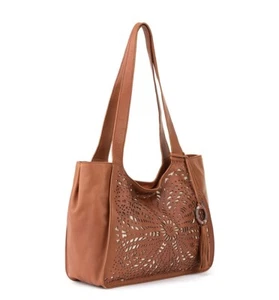 The Sak Tobacco Brown Floral Laser Cut Large Leather Hobo Tote Bag BNWT - Picture 1 of 16