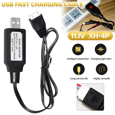3S 11.1V 500mA 4P Female USB Universal Lipo Battery Charger Cable For Car Toys - Image 1 of 4