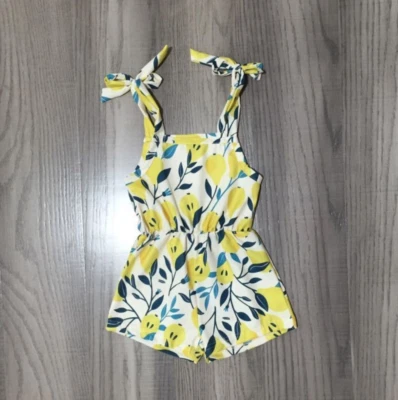 NWT Boutique Floral Girls Sleeveless Yellow Romper Jumpsuit Sunsuit Size 7-8 - Image 1 of 2