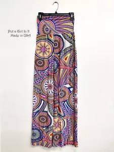 New USA Womens J UP HIGH WAISTED PINK MEDALLION FLORAL BOHO PALAZZO PANTS S M L - Picture 1 of 1