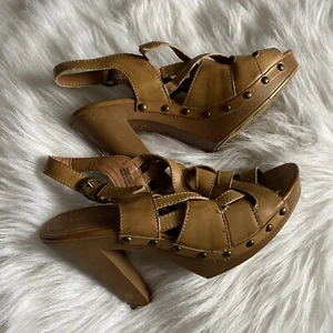 Fashion Bug Brown Wedge Sandals with Chunky Heel and Strappy Design Womens 8W - Picture 1 of 12