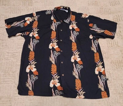RON JON SURF SHOP Short Sleeve Button Up Hawaiian Shirt Black Floral Large L - Image 1 of 4