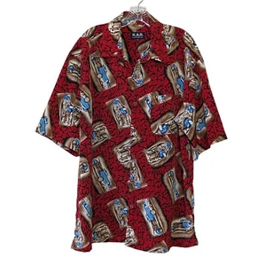 K.A.D. Clothing Co Camisa Roja Manga Corta Vintage Con Botones Estampado Coche Camión XL - Imagen 1 de 7