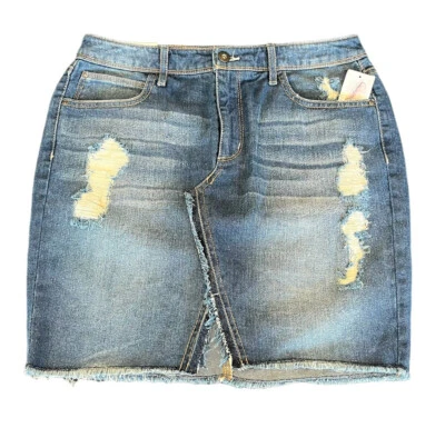 Женская украшенная высокая посадка Jessica Simpson с 5 карманами искусственно состаренная джинсовая юбка 28 - Изображение 1 из 4