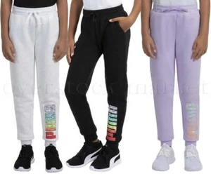 NEW GIRLS YOUTH PUMA FLEECE LINED LOGO JOGGER PANT! SWEATPANT DRAWSTRING VARIETY - Picture 1 of 4