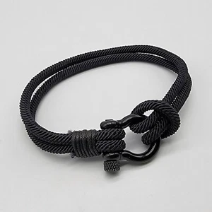 Bracelet homme nautique motard décontracté corde noire 8,25" - Photo 1/9