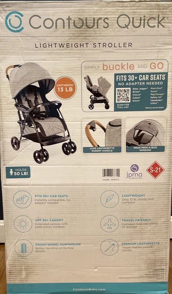 Contours Quick Travel Stroller w/ Adapter - Infant Car Seat Compatible Gray