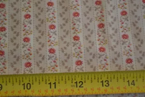 By 1/2 Yd, Red Brown Tan Floral Striped Cotton, Moda/Independence Trail, B343 - Picture 1 of 7