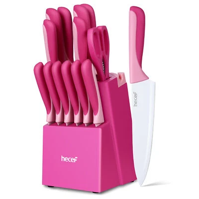 Hecef® Kitchen Knife Block Set Multi colored Stainless Steel nonstick Chef knife
