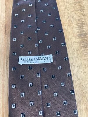 Corbata para hombre Giorgio Armani corbata seda MARRÓN corbata geométrica Italia 55"x3,5" Foto 1 de 4