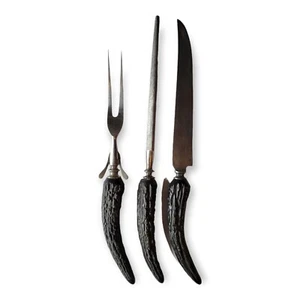 MCM Tranchierset mit Kunstbock Horn Geweihgriff rostfrei Messer Gabelschärfer - Bild 1 von 5