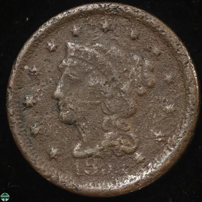 1854(?) Braided Hair Large Cent Fine/VF Details: Corroded - Image 1 of 3