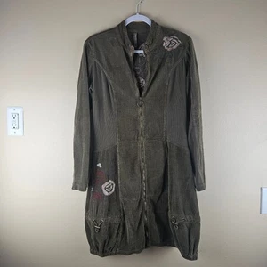 XCVI Green Embroidered Floral Long Full Zip Jacket Size Small - Picture 1 of 6
