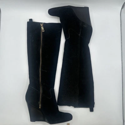 Botas Tory Burch para mujer 5 negras gamuza Dabney cuña dividida hasta la rodilla diseñador Foto 1 de 4