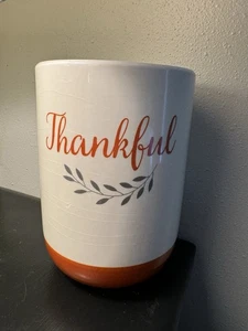 THANKFUL Utensil Holder Crock Kitchen Storage Canister Ceramic Jar Orange - Picture 1 of 3