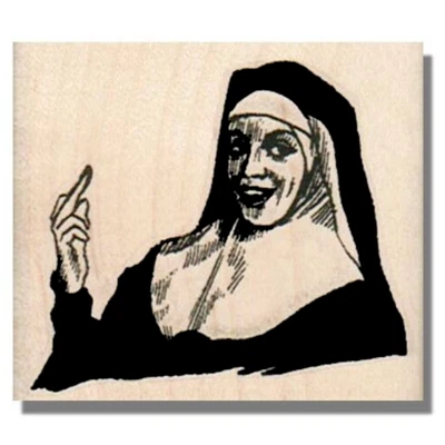 Деревянный Резиновый Штамп, Средний Палец Монахини, Религия, Молитва, Церковь, Леди, Человек - Изображение 1 из 2