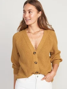 NWT Old Navy Women's Plus Size 4X Mustard Cardigan Sweater Button V-Neck - Picture 1 of 9