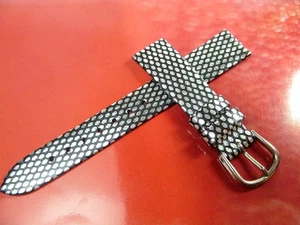 CINTURINO OROLOGIO 17mm NERO ARGENTO STAMPA SERPENTE CINTURINO PELLE 1774 - Foto 1 di 2