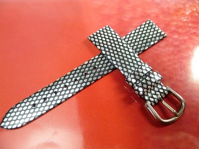 CINTURINO OROLOGIO 17mm NERO ARGENTO STAMPA SERPENTE CINTURINO PELLE 1774 - Immagine 1 di 2