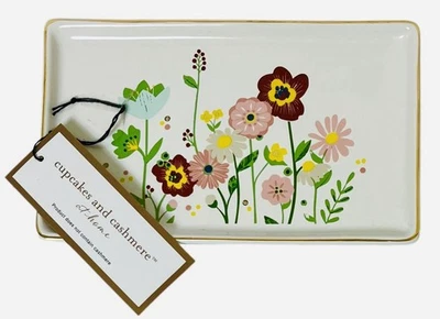 Cupcakes & Cashmere At Home Ceramic Jewelry Trinket Tray Field Of Flowers -New - Image 1 of 4