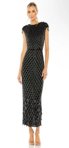 Mac Duggal 5776 Sz 10 Black Beaded Crystal Fringe Cocktail Midi Dress $798 - Picture 1 of 15