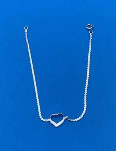 Pulsera de cadena de bola de corazón abierto de plata de ley delicada minimalista - Imagen 1 de 6