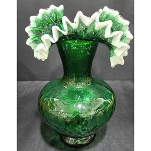 Jarrón de vidrio vintage de Murano Italia arte soplado a mano VERDE MCM decoración del hogar volantes - Imagen 1 de 4