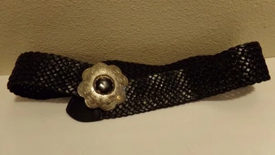 Motif 56 Braided Black Leather Belt Womens Size Small Silver and Stone Bucket - Image 1 of 4