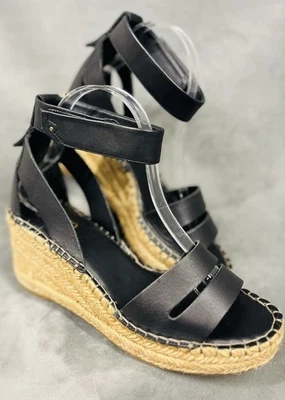 Sandalias de cuña Franco Sarto Callia negras alpargata zapatos correa al tobillo gancho y lazo Foto 1 de 4