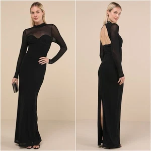 Maxi Vestido Lulus Sensational Appeal Malla XL Negro Bustier Recorte Abertura Formal Nuevo con Etiquetas - Imagen 1 de 12