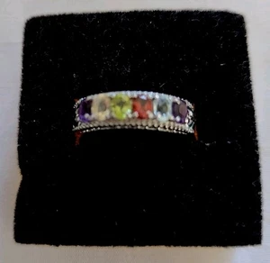 Multi Gemstone Citrine Amethyst Garnet Peridot Tooaz Band Ring Size 6 Stainless - Picture 1 of 7