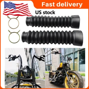 2x Universal Black Motorcycle Front Rubber Fork Boots Shock Absorber Dust Cover - Picture 1 of 10