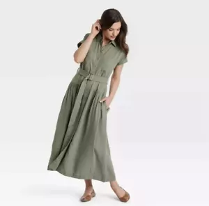 Universal Thread Gürtel Kurzarm Midi Shirt Kleid Gr. L - olivgrün - NEU - Bild 1 von 5