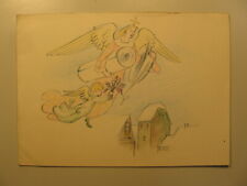 1947 original Zeichnung & Autograph Engel Ernst Pflaumer (1905-1985) / koloriert