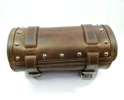 LEATHER TOOL BAG WITH STUDS FIT FOR HARLEY DAVIDSON MOTORCYCLE RUSTY BROWN COLOR - Image 1 of 4